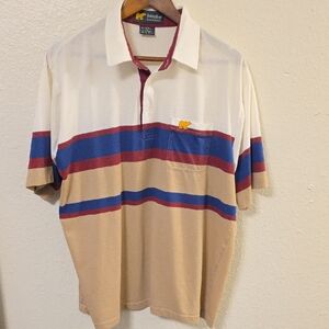 Men's Jack Nicklaus Golden Bear Striped Polo Shirt - Cream, Blue, and Red